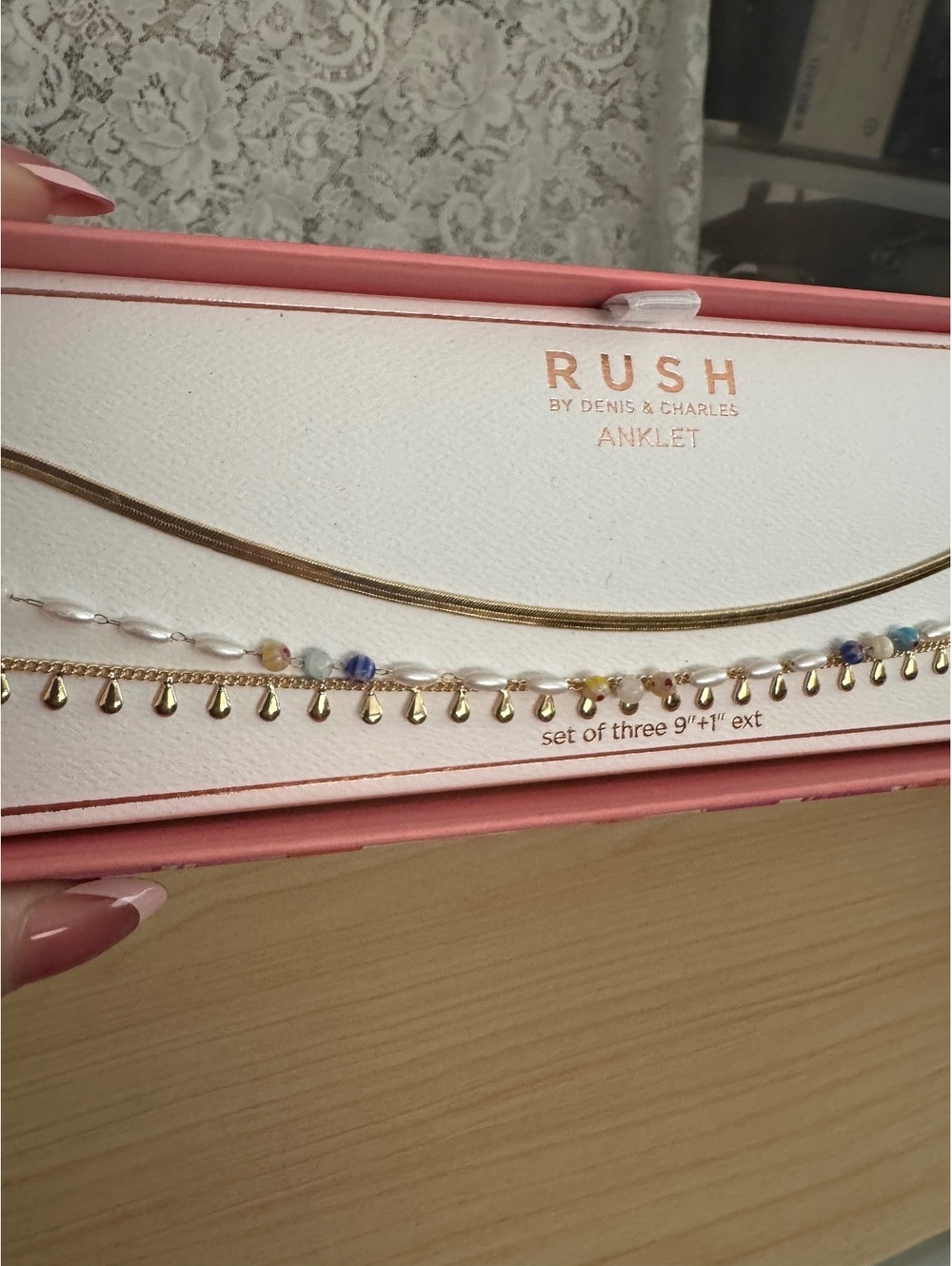 RUSH by Denis & Charles Set of 3 Gold Tone Anklets Beaded Teardrop New - Picture 3 of 4